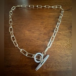 New Gold Plated Chain Link Necklace with Crystal Key Hole Closure